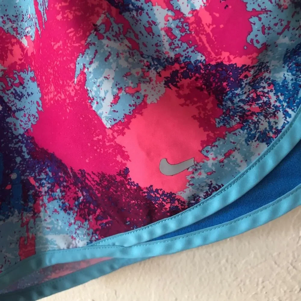 Nike Women’s Dri Fit Shorts in Pink, Blue and Purple Abstract Pattern Size S